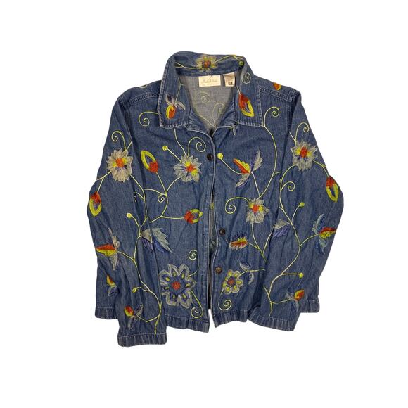 Vintage Y2K Floral Embroidered Jean Jacket Women's M 100% Cotton Studio Works - Picture 1 of 5